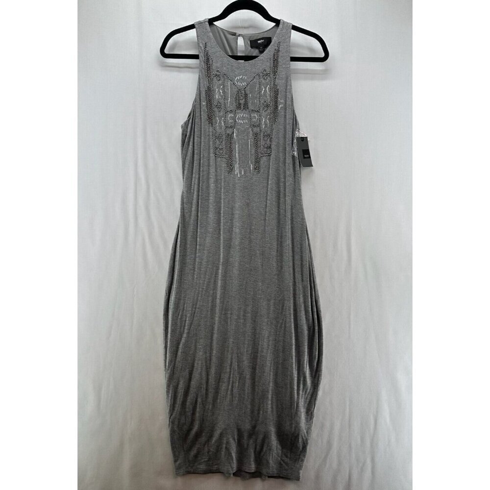 Mossimo Dress Sz S Embellished Lantern Tank Maxi Back Keyhole Stretch Rayon Gray